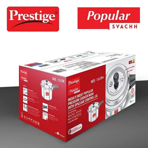 Prestige Popular Svachh Virgin Aluminium Spillage Control Pressure Cooker (Silver)