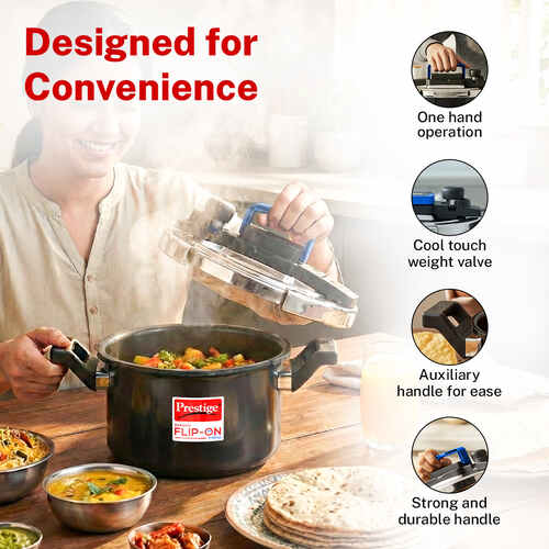 Prestige Svachh Flip-on Mini Hard Anodised Spillage Control Pressure Cooker with Glass Lid, 3 Litre (Black)