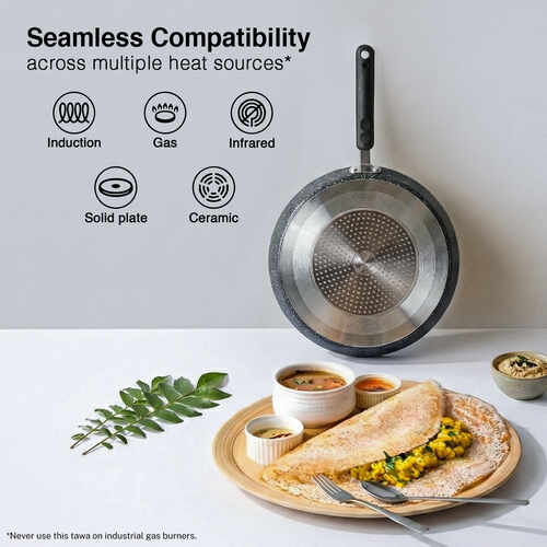 Prestige Omega Granite Non-stick Dosa Tawa 30cm | 5-Layer Coating | Gas & Induction Compatible | PFOA Free | Metal Spoon Friendly | Sturdy Handle | Dishwasher Safe | 2Y Warranty | ISI Certified