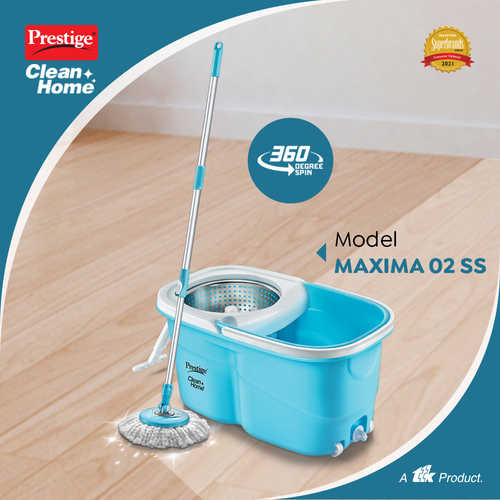 Prestige CleanHome Maxima 02 SS Magic Mop with 2 Mop-heads and Twin Buckets (Blue)