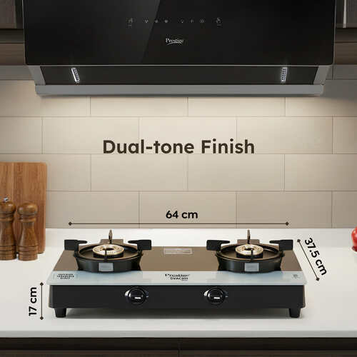 Prestige Svachh Duo Toughened Glasstop Gas Stove with Liftable 2 Burners (Black) - GTSD 02