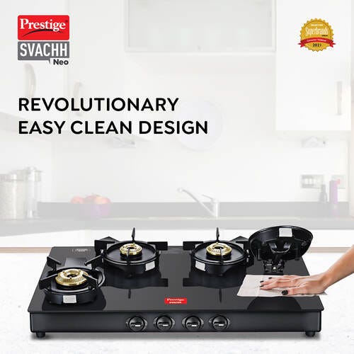 Prestige Svachh Neo Toughened Glasstop Liftable Burners Gas Stove (Black)