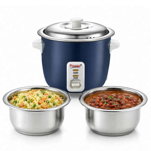 Prestige Cute 0.6-2 SS 300W Open Type|Stainless Steel Cooking Pan 2U|Cool Touch Handles Electric Pressure Cooker (0.6 L, Dark Blue)