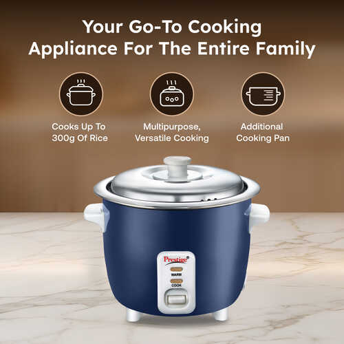 Prestige Cute 0.6-2 SS 300W Open Type|Stainless Steel Cooking Pan 2U|Cool Touch Handles Electric Pressure Cooker (0.6 L, Dark Blue)