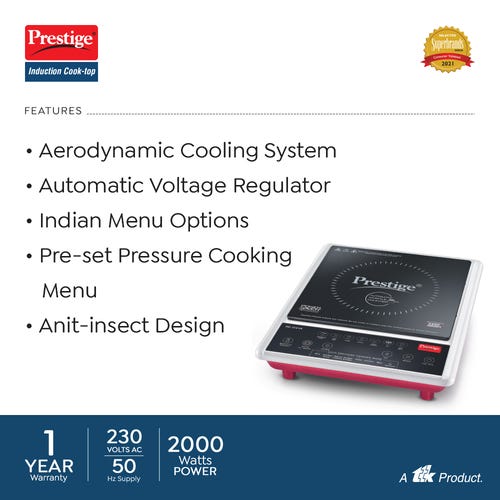 Prestige PIC 31.0 V4 Induction Cooktop 2000 W with Automatic Whistle Counter and Auto Pressure Cook Mode (Black)