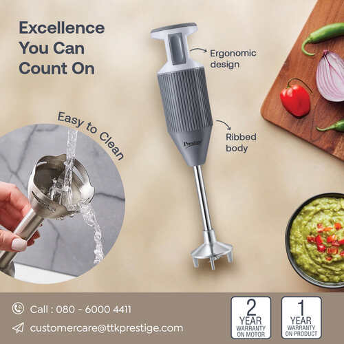 Prestige BlendX Hand Blender| 250W Motor| Versatile Blades| Stainless Steel Rod| ISI Certified
