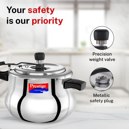 Prestige Nakshatra Alpha Svachh Stainless Steel Spillage Control Handi Pressure Cooker, 5.5 L (Silver)