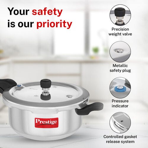 Prestige Svachh Aluminium Anti Bulge Induction Base Senior Deep Pan Pressure Cooker, 5 L (Silver)