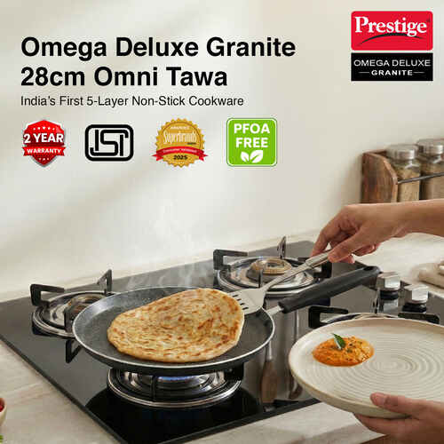 Prestige Omega Deluxe Granite Non-stick Round Base Omni Tawa, 28 cm (Black)