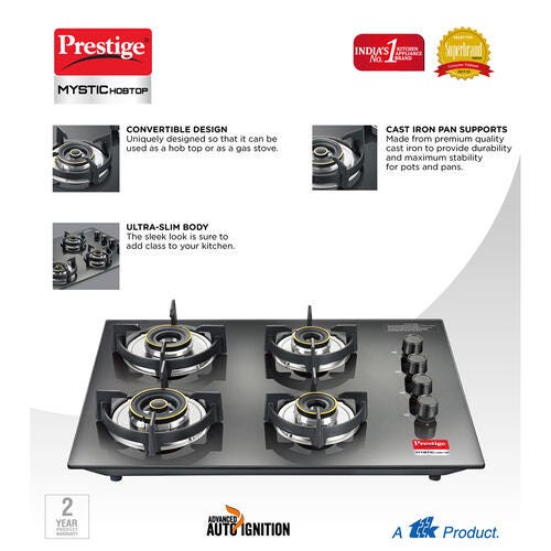 Prestige Mystic Toughened Glass-Top Hobtop (4 Burners) - PHTM 04