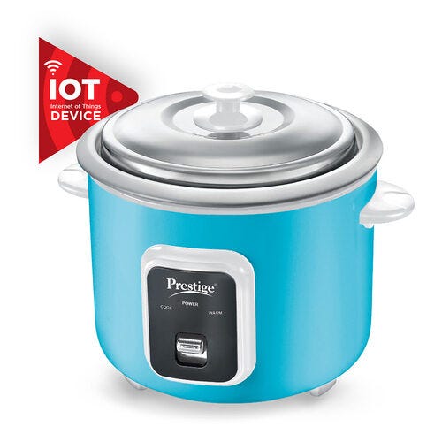 Prestige Delight Smart 1.8-2 Rice Cooker | 1.8L Capacity | Internet Enabled | Cool Touch Handles with 2 Aluminium Cooking Pans | 1-Year Warranty | Blue
