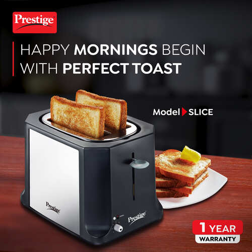 Prestige Slice Pop-up Toaster 750W | Elegant Stainless Steel Finish | Cancel Function & High Lift Lever | Black & Silver