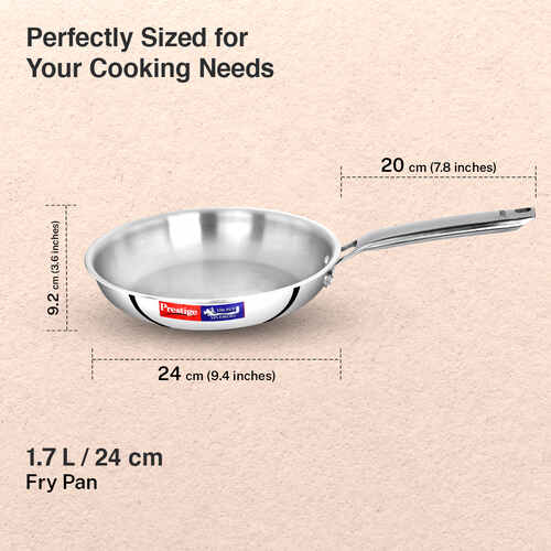 Prestige 24cm/1.7L Tri-Ply Stainless Steel Splendid Fry Pan| Gas and Induction Compatible |Even Heat Distribution| Thick Gauge Tri-Ply Body| 15 Year Warranty