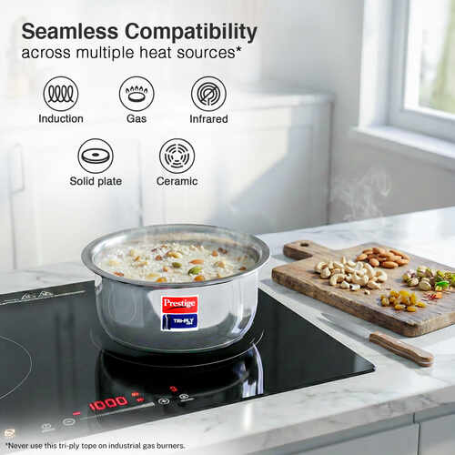 Prestige 16cm/1.4L Tri-Ply Stainless Steel Tope with Lid|Gas and Induction Compatible| Even Heat Distribution|Strong and Durable| 5 Years Warranty
