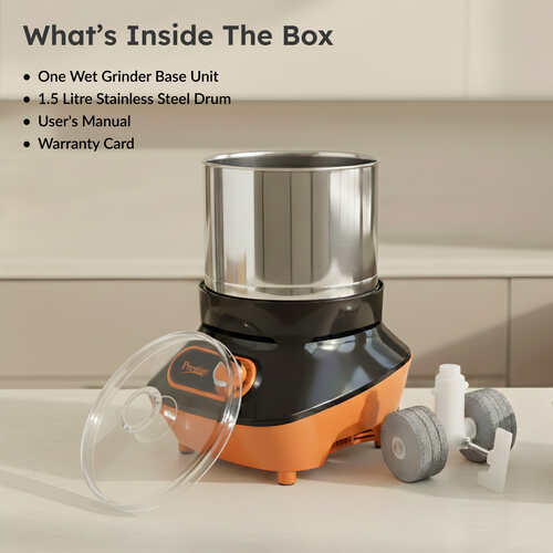 Prestige Vertical PVG 1.5 Wet Grinder with Stainless Steel Drum 200 W, 1.5 L (Black & Orange)