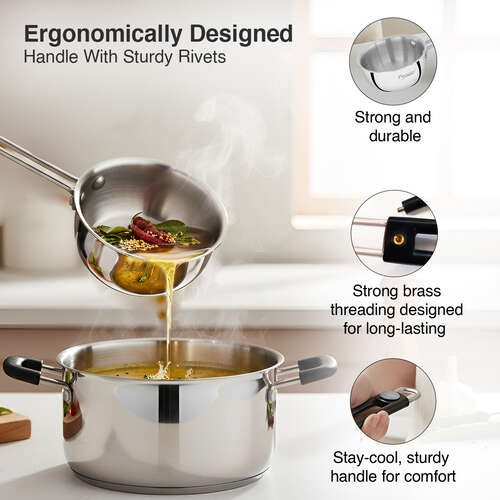 Prestige 13cm/550ml Tri-Ply Stainless Steel Splendor Tadka Pan|Gas & Induction Compatible| Rimmed Edge| In-Built Stand| Heat Resistance Handle| Thick Gauge| Life Time Warranty