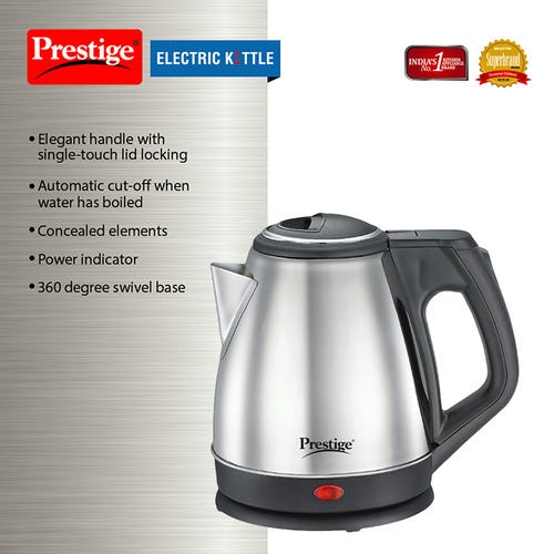 Prestige PKCS Stainless Steel Electric Kettle 1350W, 1.2L (Silver)