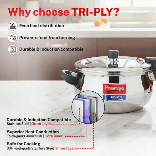 PRESTIGE SVACHH TRI-PLY HANDI PRESSURE COOKER 3 LITRE
