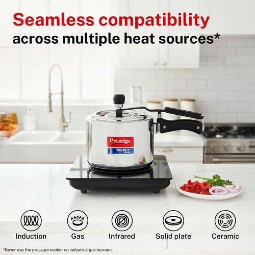 Prestige 2 L Tri-Ply Svachh Inner Lid Pressure Cooker| Gas and Induction Compatible| Spillage Control| Even Heat Distribution| Low Cooking Oil| Faster Cooking| 5 Years Warranty| Silver