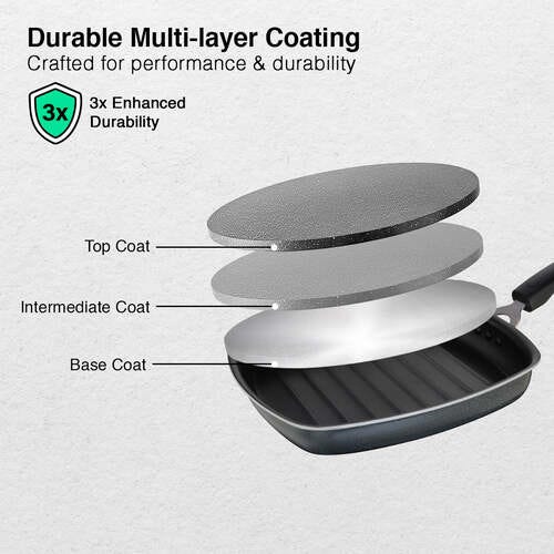 Prestige Omega Select Plus Aluminium Non-stick Coating Square Grill Pan, (Black)
