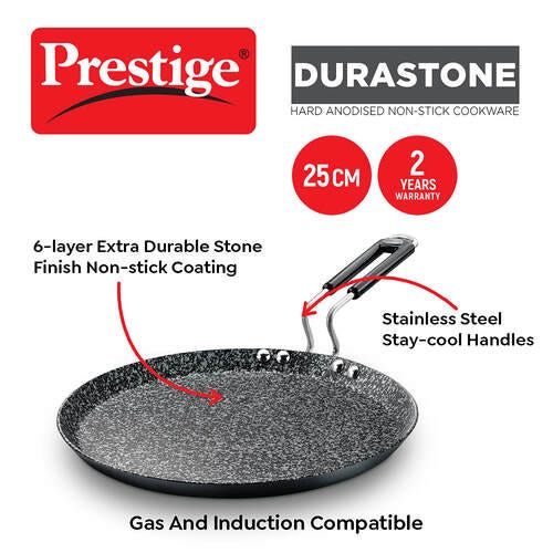 Prestige Durastone Hard Anodised 6 Layer Non-Stick Omni Tawa, (Black)
