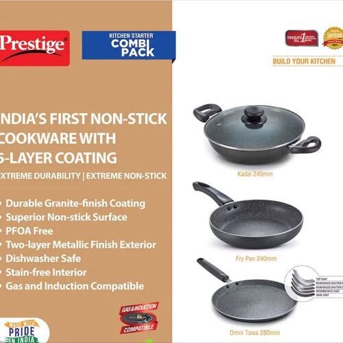 Prestige Aluminium Kitchen Starter Combi Pack (Induction Cooktop PIC 20.0 & Induction Bottom 3 Pc Cookware Set)