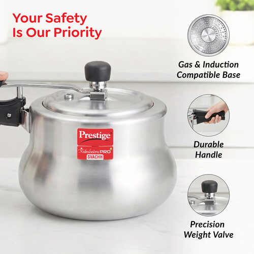 Prestige 2L Aluminium Nakshatra Pro Plus Svachh Pressure Handi | Deep Lid | Sturdy Handles | Anti-Bulge Base | 5 Yrs Warranty | ISI Certified