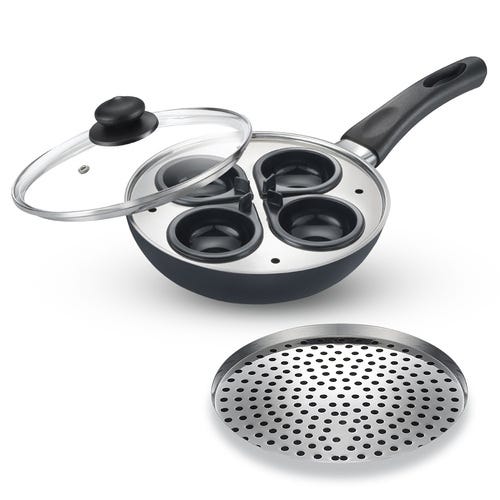 PRESTIGE OMEGA DELUXE GRANITE MULTI-PAN COOKWARE 20 cm WITH EGG POACHER 1 U, STEAMER 1 U, WITH GLASS LID