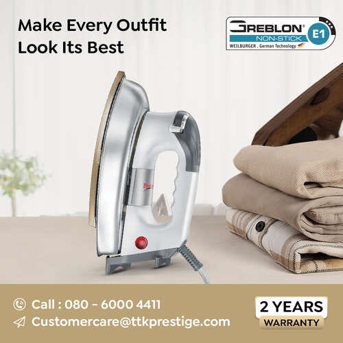 Prestige PDI 06 Dry Iron 1000 W with Greblon Coated Sole Plate (Silver)
