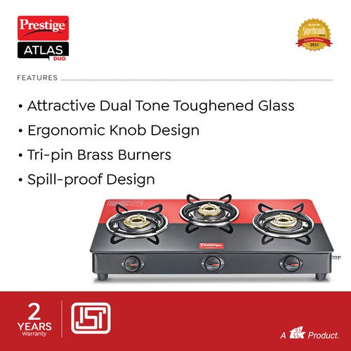 Prestige Atlas Duo Toughened Glass Gas Stove