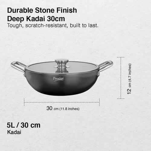 PRESTIGE DURASTONE HARD ANODISED NON-STICK COOKWARE DEEP KADAI 30cm (5 LITRE) WITH GLASS LID