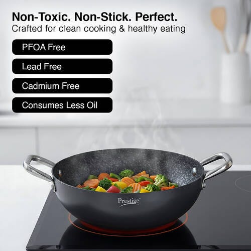 PRESTIGE DURASTONE HARD ANODISED NON-STICK COOKWARE DEEP KADAI 28cm (4.25 LITRE) WITH GLASS LID