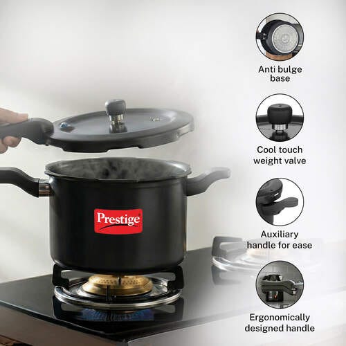 Prestige Svachh Hard Anodised Spillage Control Pressure Cooker, 7.5 L (Black)