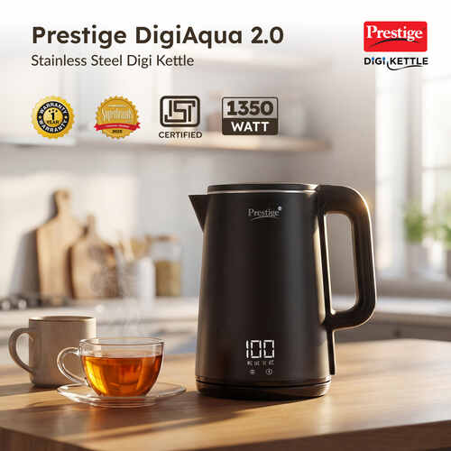 Prestige Digi Kettle 2.0 Litre with 4 Preset Modes| Live Temperature Display| Elegant Cool Touch Design| Auto-Cut Off and Dry Heat Protection| 360 Degree Swivel Base