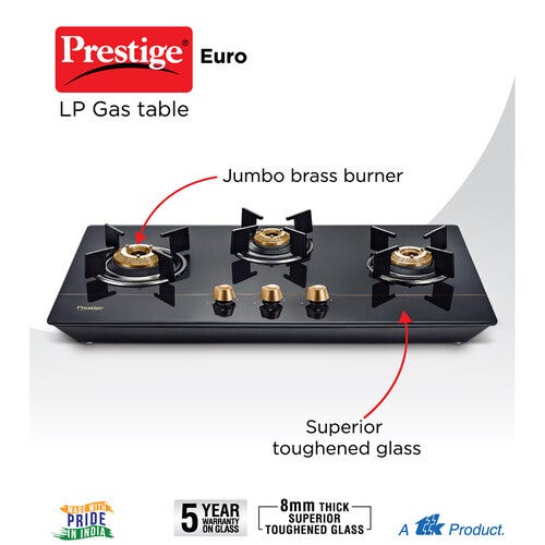 Prestige Euro L.P. Glass Top Gas Stove (3 Burners)