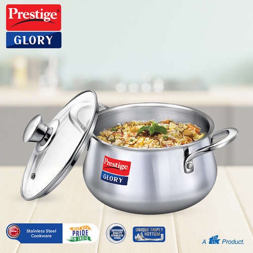 Prestige Glory Stainless Steel Cookware Handi With Glass Lid