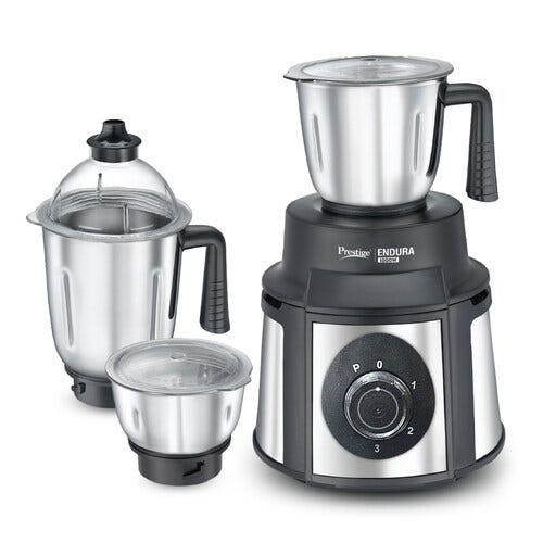 Prestige Endura 1000W Mixer Grinder with Ball Bearing Technology | Stainless Steel 3 Jars with Flow breakers | Overload protection | Black & Silver