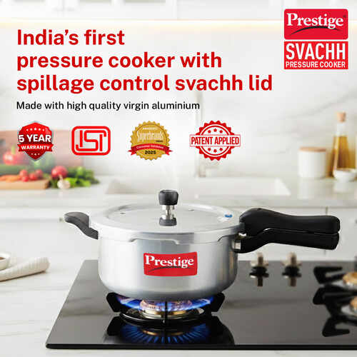 Prestige Svachh Aluminium Anti Bulge Induction Base Senior Deep Pan Pressure Cooker, (Silver)