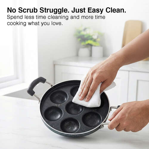 Prestige Omega Select Plus Teflon Coating Residue-free Cooking Round Base 7 Pits Paniyarakkal 20 cm (Black)