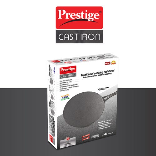Prestige Cast Iron Scratch Resistant Concave Tawa, (Black)