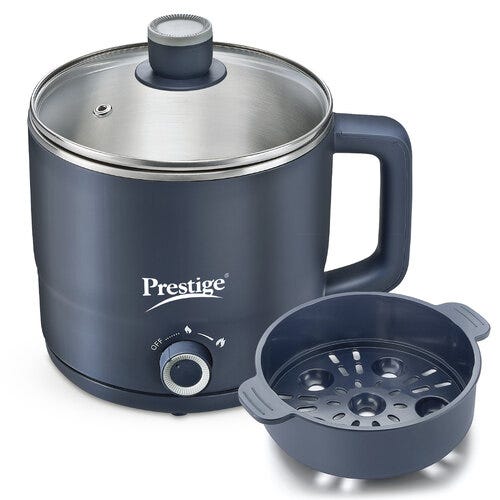 Prestige Multi-Cooker 1.5 Litre PMC 4.0 with Steamer and Egg Rack| Precise Temperature Control| Elegant Glass Lid| Concealed Element| 360 Degree Swivel| Cool Touch Handle