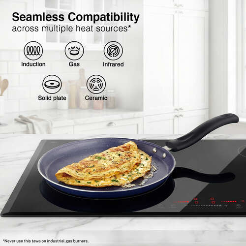 Prestige Ceraglide Ceramic Coated 25cm Non-Stick omni tawa | Consumes Less Oil | Preferred For High Heating & Even Heating | Stain-Resistant | Gas & Induction Compatible | No Harmful Chemicals