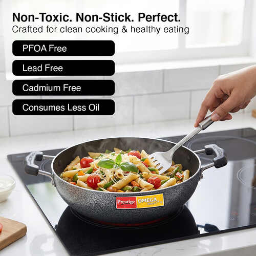 Prestige Omega Select Plus IB Non-Stick Cookware - Kadai 260 mm Dia. with Glass Lid (3.25 L)