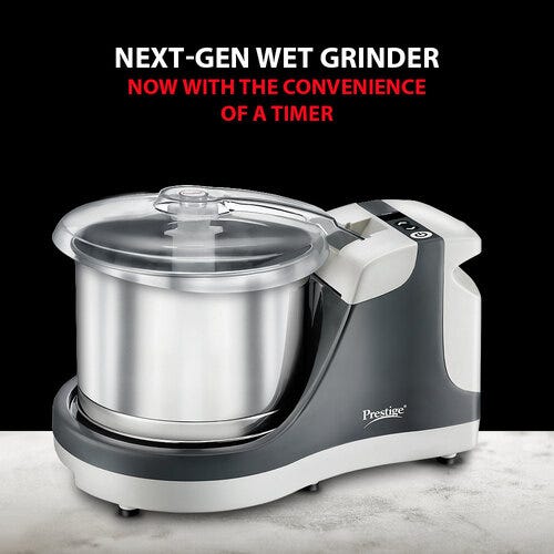 Prestige PWG 09 Wet Grinder with Stainless Steel Drum and Timer 200 W, 2 L (Grey, Silver)