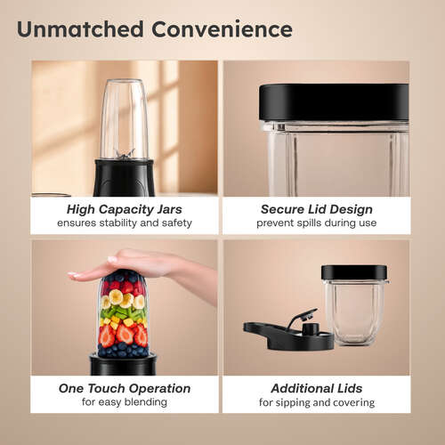 Prestige Nutri-Zen Mixer Grinder with 3 Polycarbonate Jars – Big Jar - 1000ml | Sipper Jar with Handle - 700ml | Small Jar - 700ml |Compact & Powerful Blender for Juices, Shakes & More