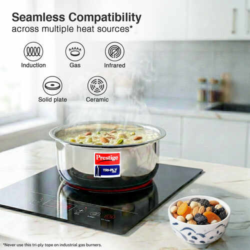 Prestige 22cm/3.9L Tri-Ply Stainless Steel Tope with Lid|Gas and Induction Compatible| Even Heat Distribution|Strong and Durable| 5 Years Warranty