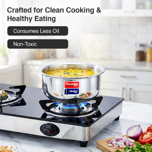 Prestige 16cm/1.4L Tri-Ply Stainless Steel Tope with Lid|Gas and Induction Compatible| Even Heat Distribution|Strong and Durable| 5 Years Warranty