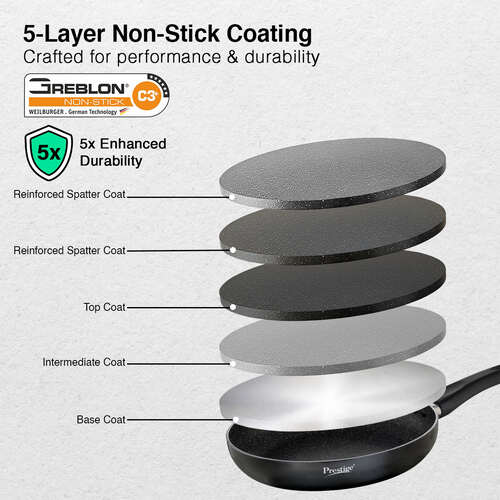 Prestige Omega Deluxe Granite Non-stick Round Base Fry Pan, 24cm, 1.7L (Black)