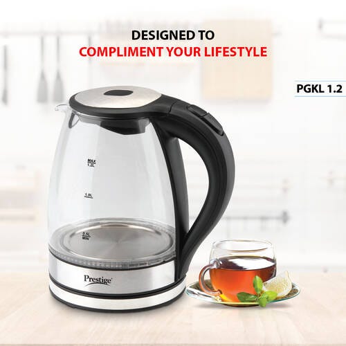 Prestige PGKL 1.2 Electric Glass Kettle 1500W, 1.2 L (Clear)