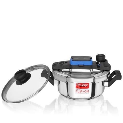 Prestige Svachh Flip-on Mini Stainless Steel Spillage Control Pressure Cooker with Glass Lid, 2 Litre (Silver)
